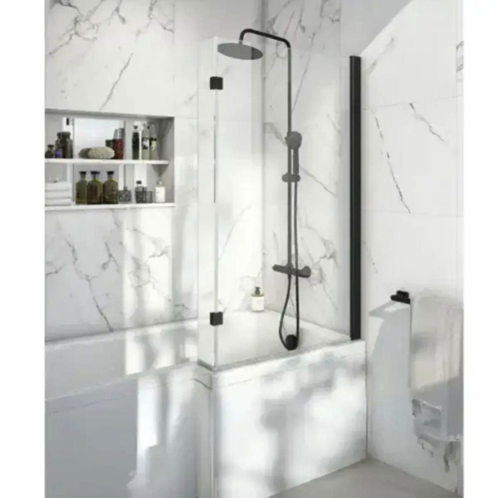 L Shape Shower Bath Suite with Toilet, 2 Door Basin Unit, Taps and Shower image 1