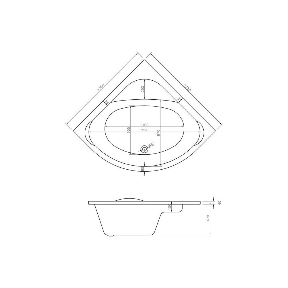 Lagune Corner Bath, 1350mm x 1350mm, White image 2