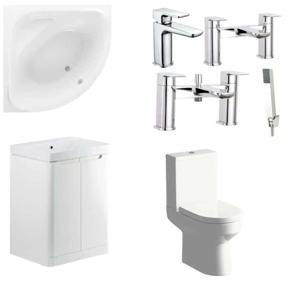 Lagune Corner Bath Suite with Toilet, 2 Door Basin Unit and Taps image