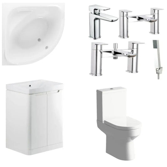 Lagune Corner Bath Suite with Toilet, 2 Door Basin Unit and Taps image