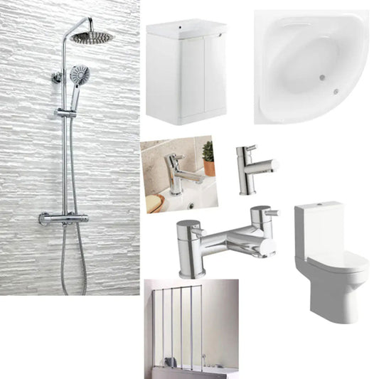 Lagune Corner Bath with Bath Screen Suite, Toilet, Basin, Tap and Mixer Shower image