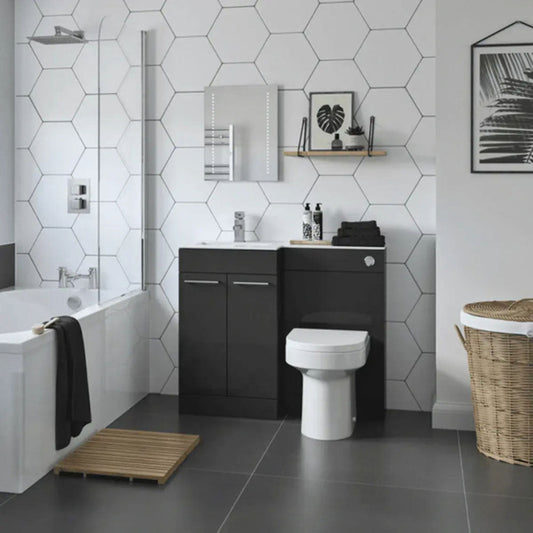 Lavello 1100mm Floor Standing L Shape Pack with Basin top, Anthracite Gloss image