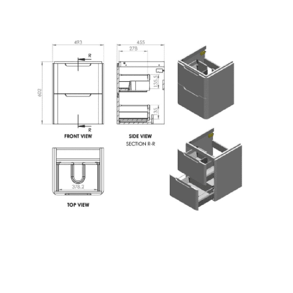 Libras 500 2 Drawer Wall Hung Cloakroom Basin Unit, White Gloss image 2
