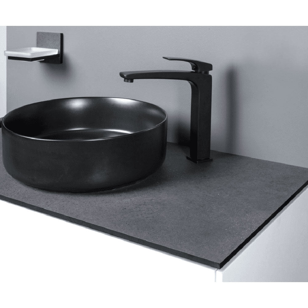 Luxore 355mm Ceramic Washbowl and Waste, Matt Black image 1