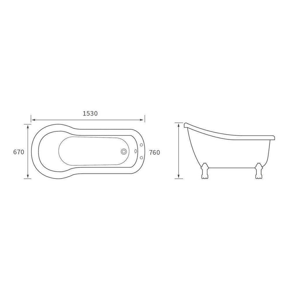 Maynard Freestanding Bath, 1530 x 760mm 2 Tap Holes image 4