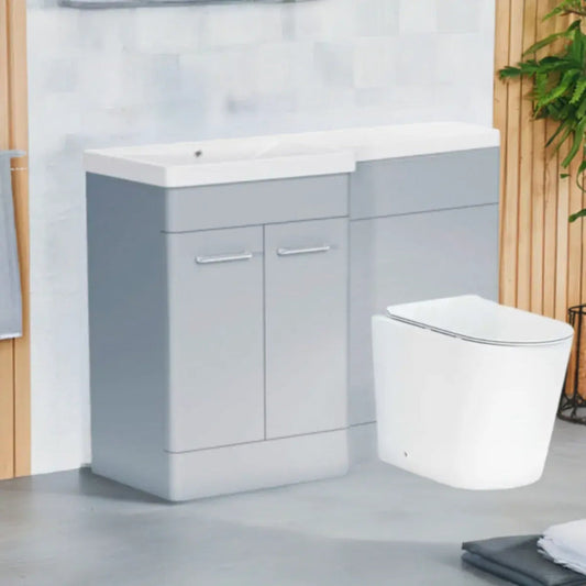 Narvik Waterproof 1100mm Light Grey L Shape Furniture Suite with Basin Top 1
