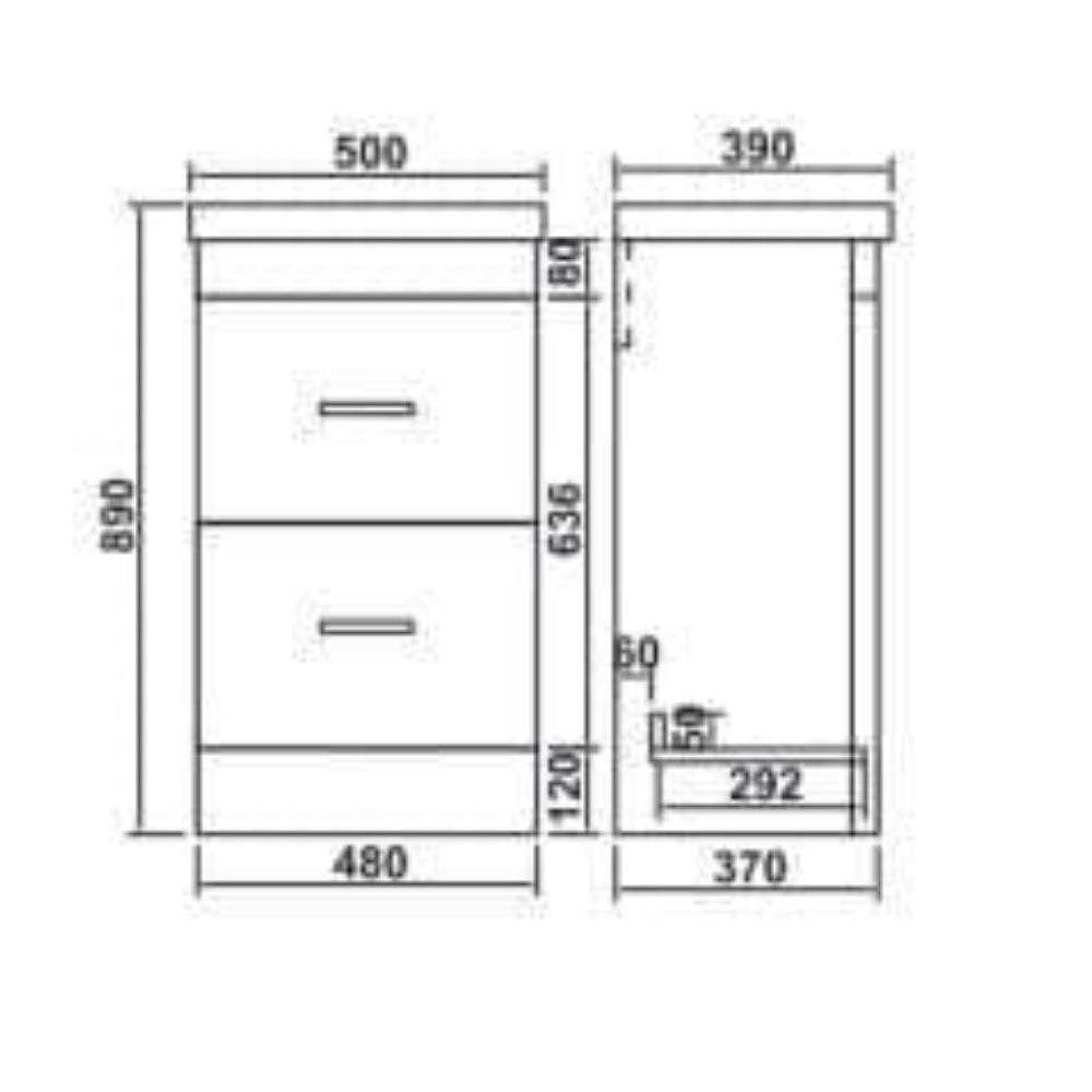 Narvik Waterproof 500mm 2 Drawer Vanity Unit Light Grey 2
