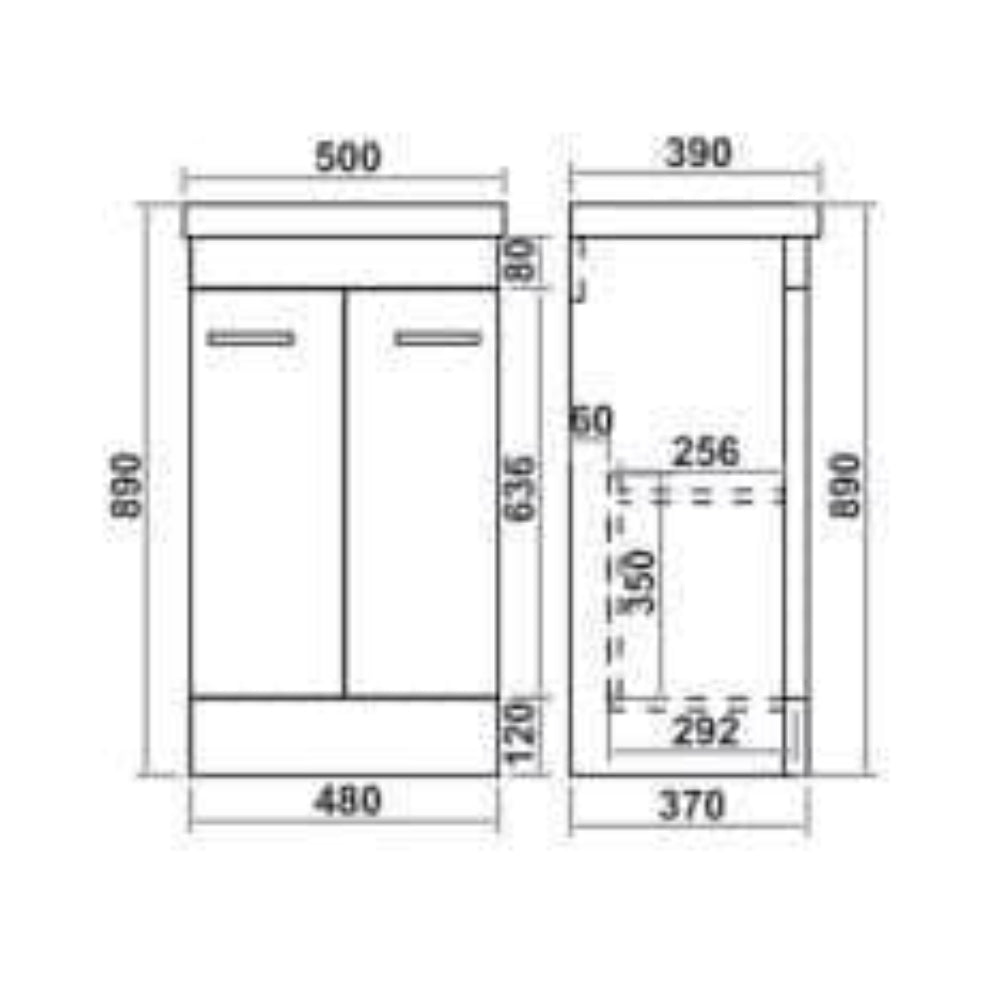 Narvik Waterproof 500mm Curved 2 Door Vanity Unit White 2