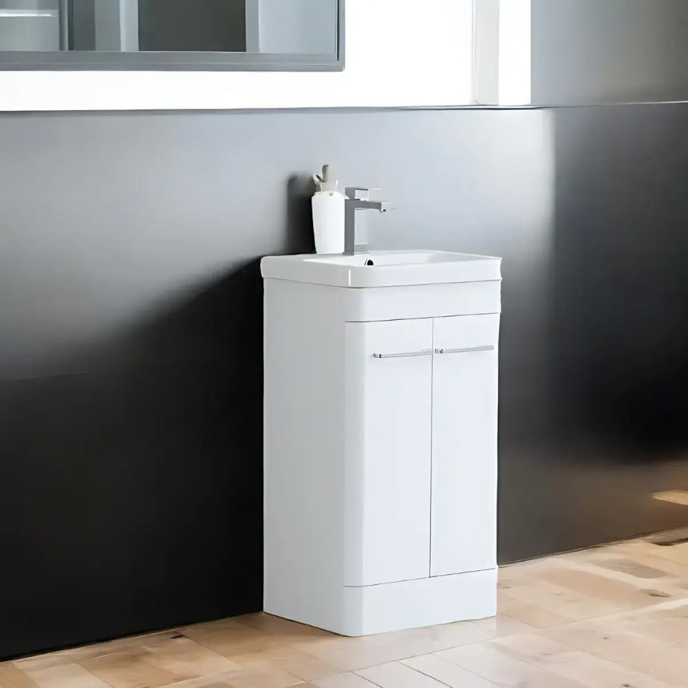 Narvik Waterproof 500mm Curved 2 Door Vanity Unit White 1