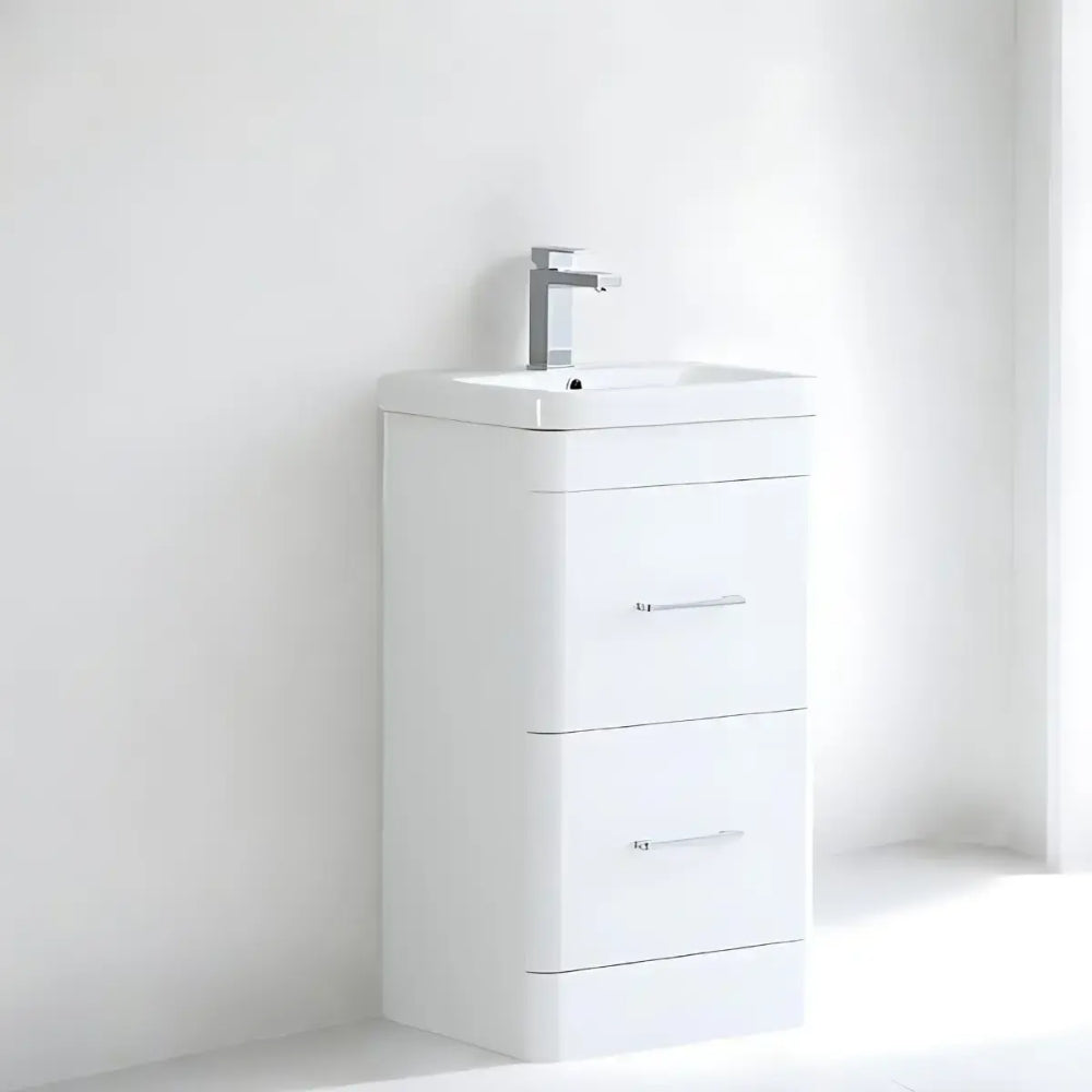 Narvik Waterproof 600mm Curved 2 Drawer Vanity Unit White 1