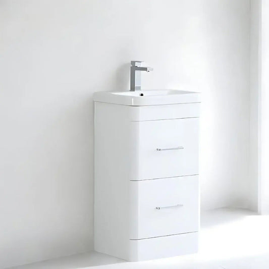 Narvik Waterproof 600mm Curved 2 Drawer Vanity Unit White 1
