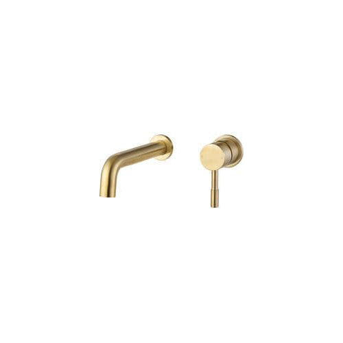 Pesco Mono Wall Mounted Basin Tap, Brushed Brass, Modern Lever Style