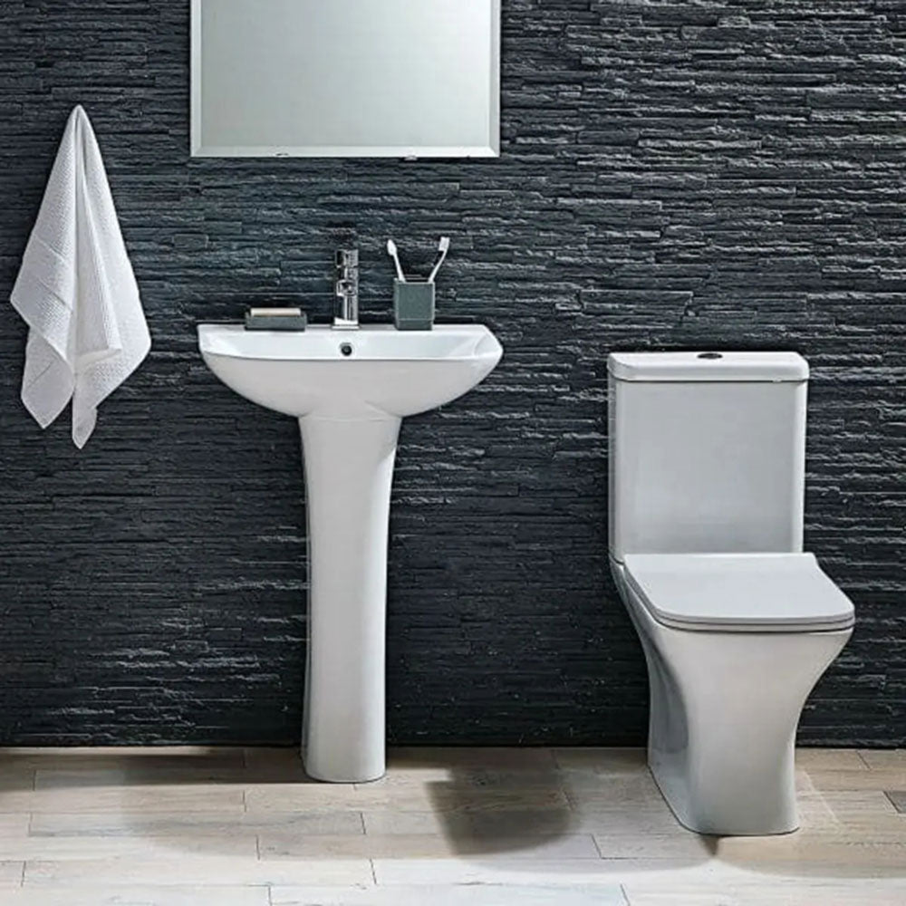 Porto Bathroom Suite with Vanity Unit, L Shape Bath, Taps and Dual Shower image 3