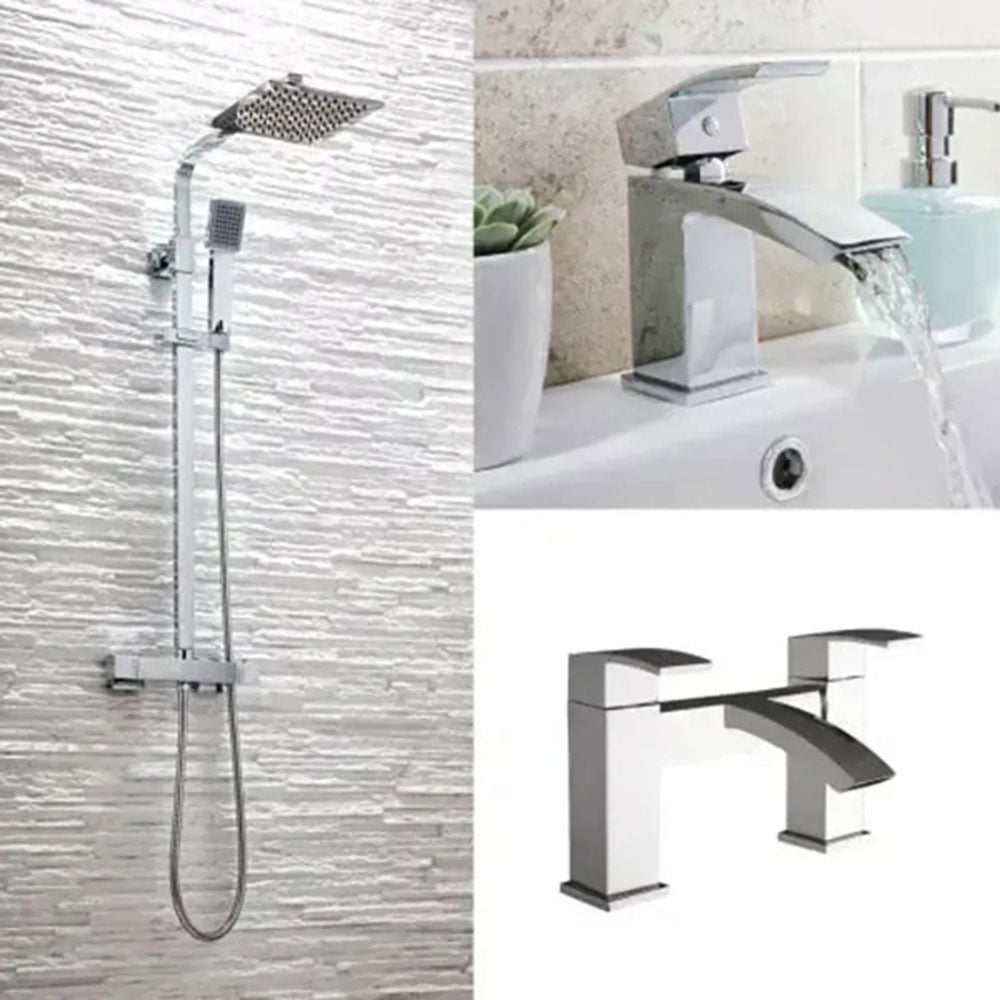 Porto Bathroom Suite with Vanity Unit, L Shape Bath, Taps and Dual Shower image 6