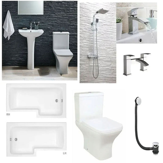Porto Bathroom Suite with Vanity Unit, L Shape Bath, Taps and Dual Shower image