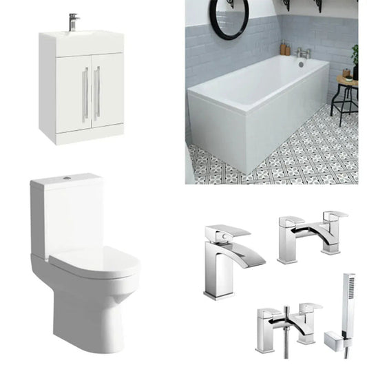 Porto Vanity Unit, 1675x700mm Bath, Bathroom Suite with  Bath & Taps image