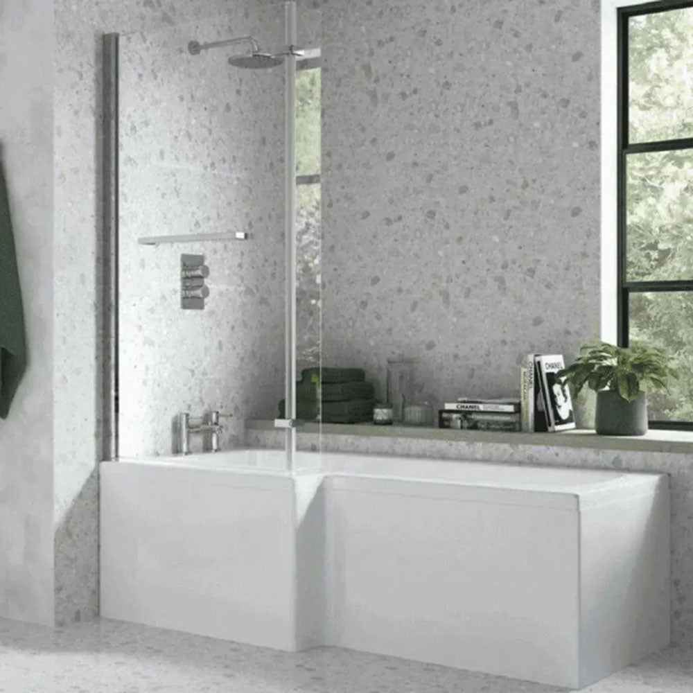 Porto Vanity Unit Bathroom Suite with L Shape Shower Bath and Dual Shower image 9