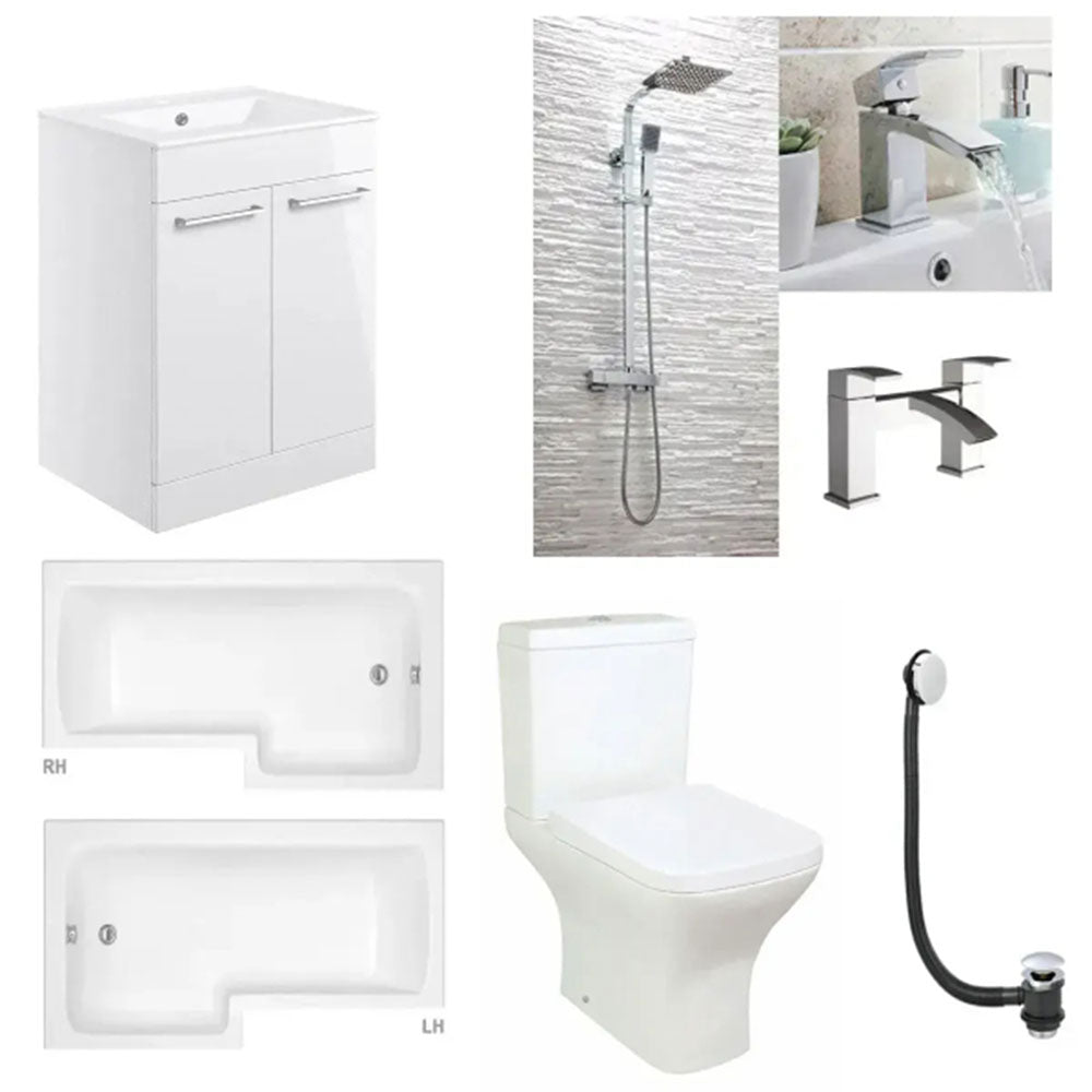Porto Vanity Unit Bathroom Suite with L Shape Shower Bath and Dual Shower image