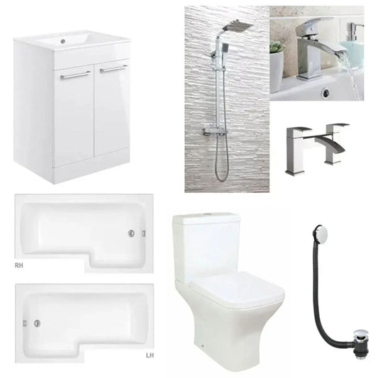 Porto Vanity Unit Bathroom Suite with L Shape Shower Bath and Dual Shower image