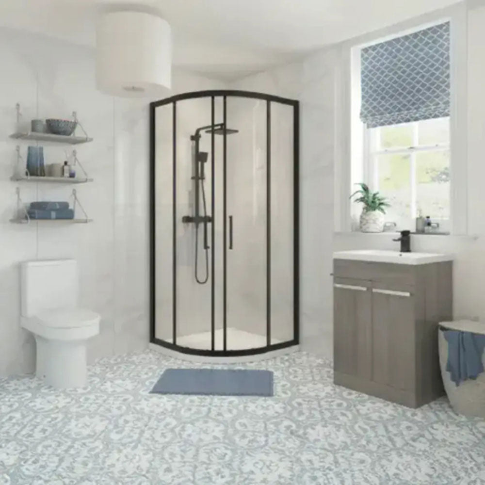 Quadrant Shower Suite with Pedestal Basin, Toilet, Basin Tap and Shower Mixer image 1