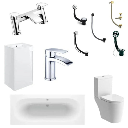 Reinforced Emery Round Double Ended Bath, Basin Unit, Close Coupled Toilet, Taps, Wastes image