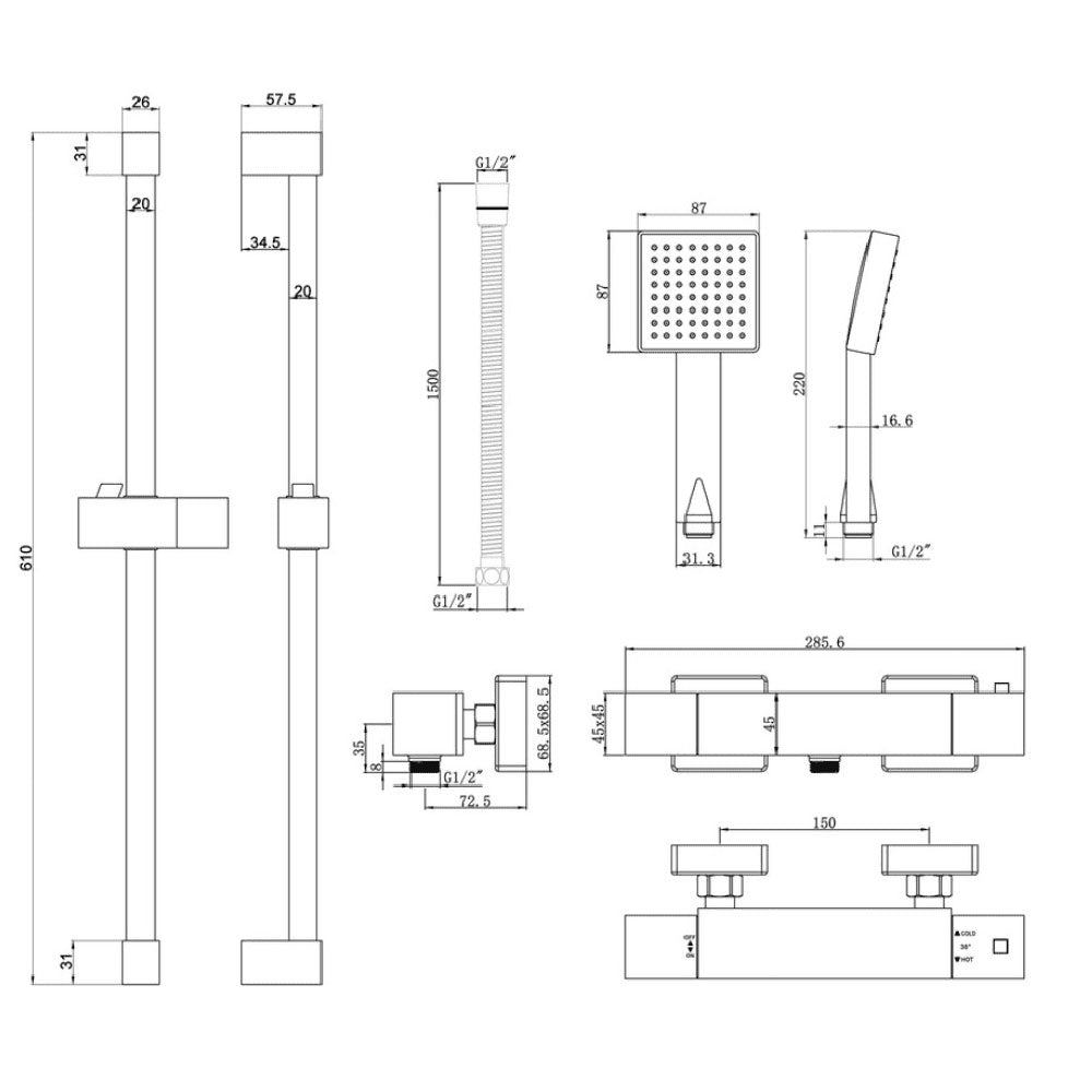 Revatin Cool Touch Thermostatic Bar Mixer Shower, Square image 2