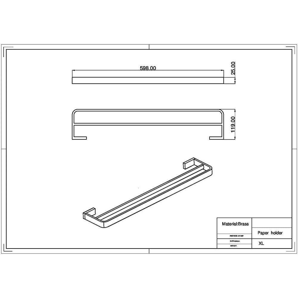 Roma Double Towel Rail, Brushed Brass, 600mm image 1