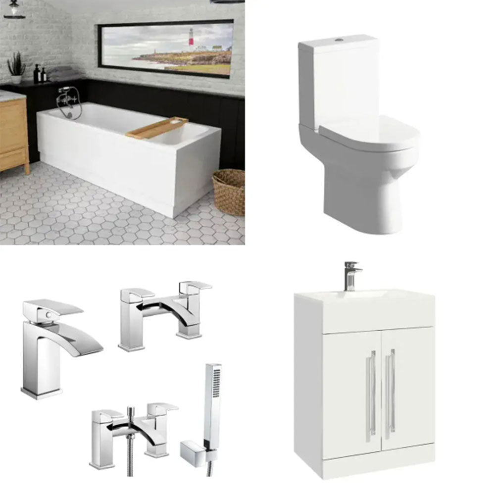 Serpens Bathroom Suite with 1600x800mm Bath, Vanity Unit, Toilet & Taps image