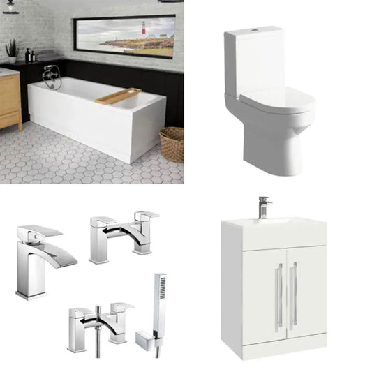 Serpens Bathroom Suite with 1600x800mm Bath, Vanity Unit, Toilet & Taps image