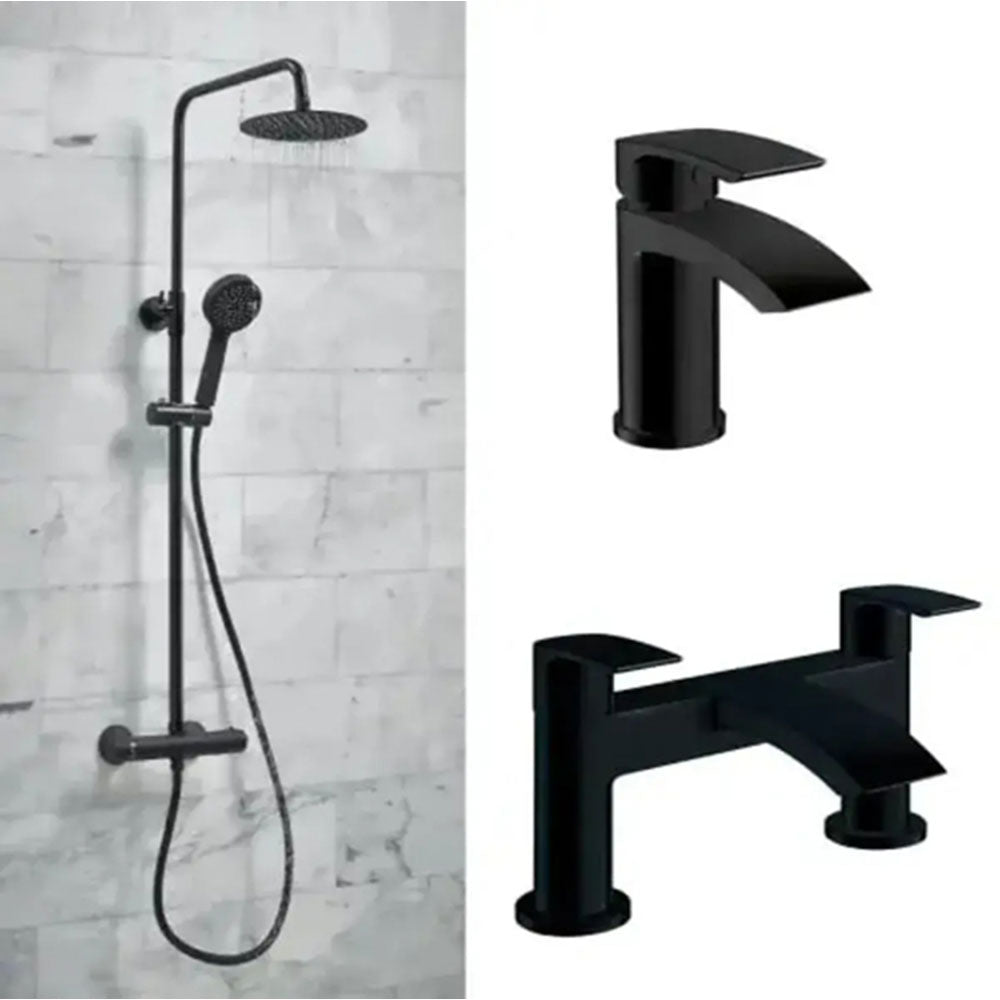 Serpens Matt Black Full Bathroom Suite with Bath Screen, Taps and Dual Shower image 6