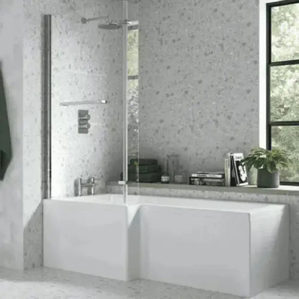 Serpens Matt Black Vanity Unit Bathroom Suite with L Shape Shower Bath and Dual Shower image 1