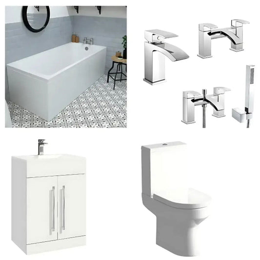 Serpens Vanity Unit, 1650x700mm Bath, Bathroom Suite with Bath Screen, Taps & Wastes image