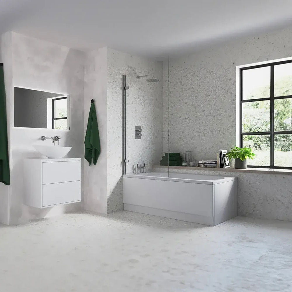 Single Square Top Bath Screen, 8mm, Hinged image 1