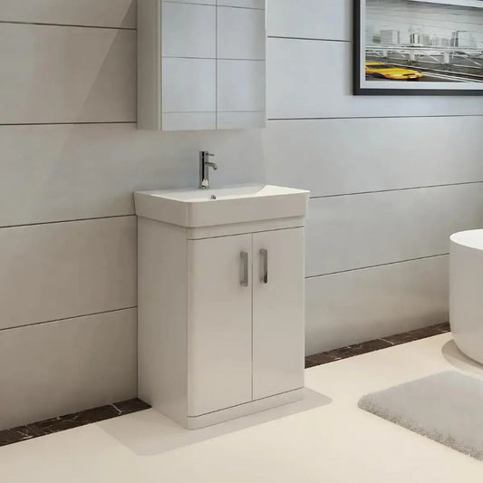 Solar Waterproof 600mm Vanity Unit with Ceramic Basin, White 1