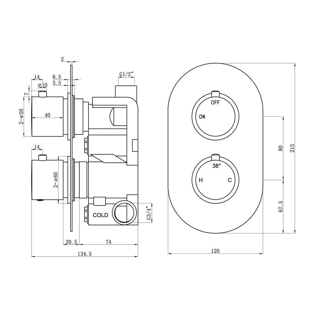 Sphare Shower Pack - Single Outlet - Twin Shower Handle Shower Valve image 2