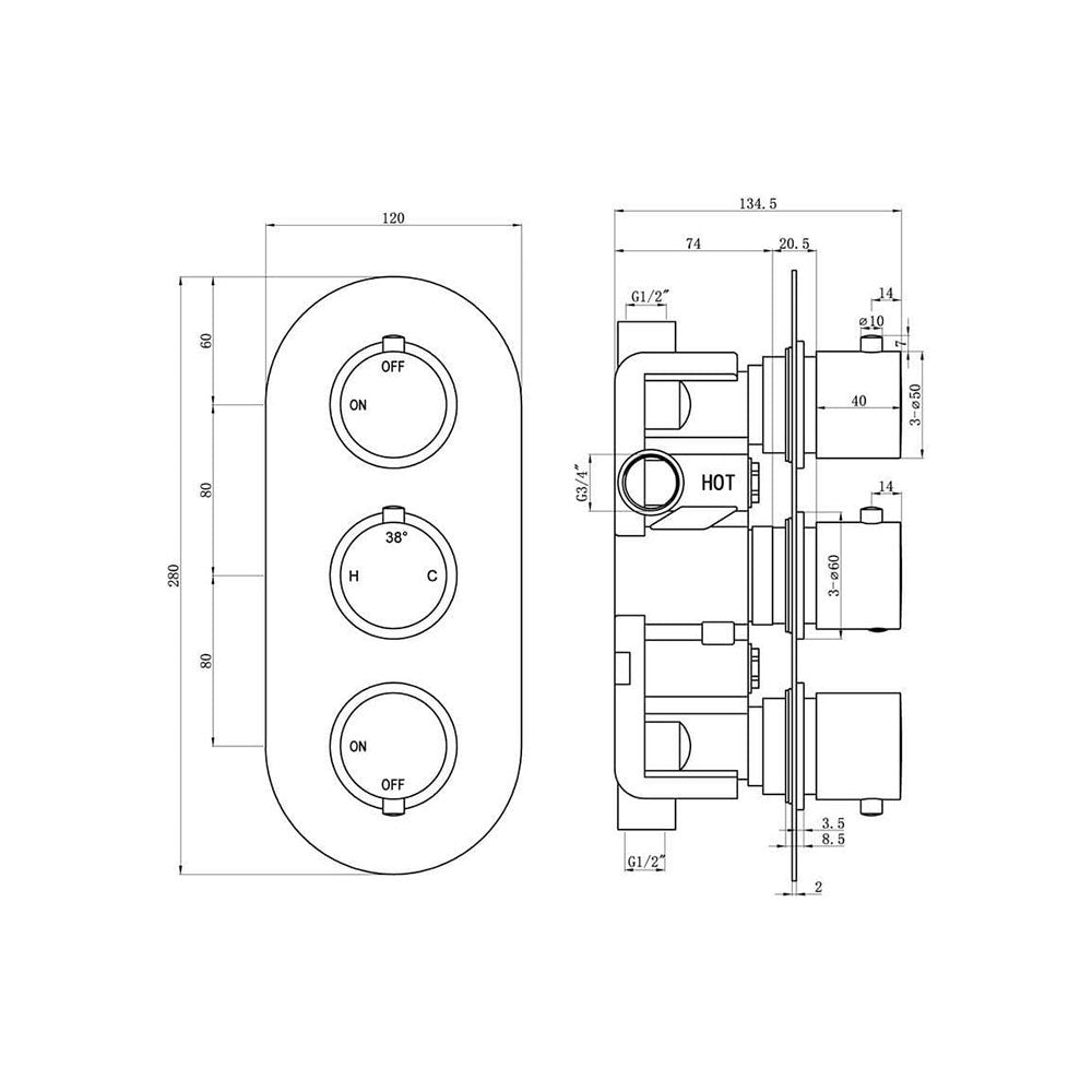 Sphare Shower Pack - Twin Outlet - Triple Shower Handle Shower Valve image 2