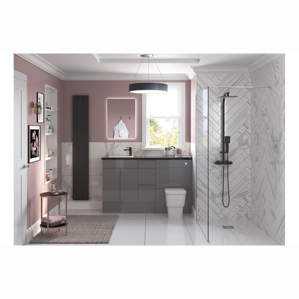 Square Thermostatic Bar Mixer with Riser Kit, Matt Black image 2