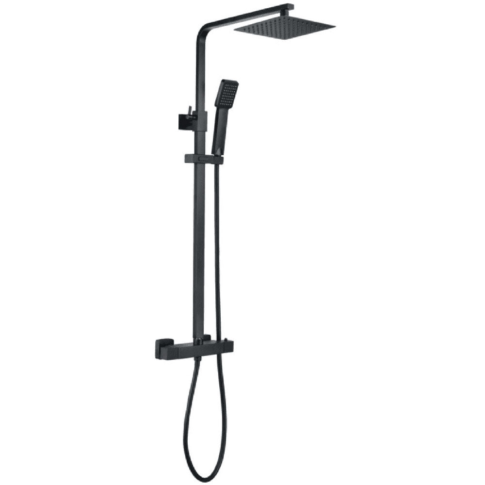Square Thermostatic Bar Mixer with Riser Kit, Matt Black image