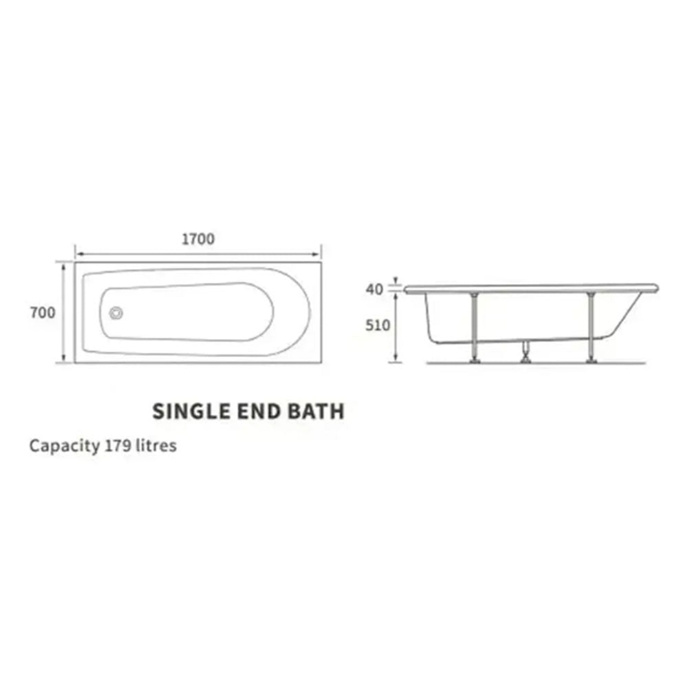 Star Buy Merit Bath, 1700mm x 700mm, Single Ended with 2 Tap Holes image 4