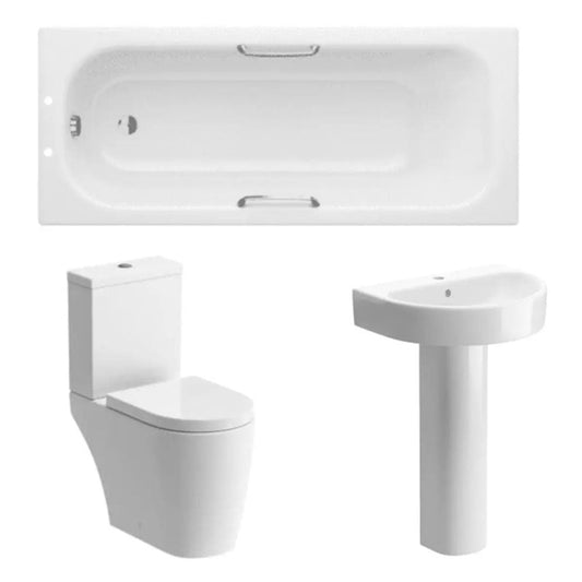 Steel Bath with Grips with Pedestal Basin and Close Coupled Toilet image