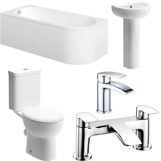 Swept Wall Corner Bath Suite with Standing Basin, Toilet and Taps image