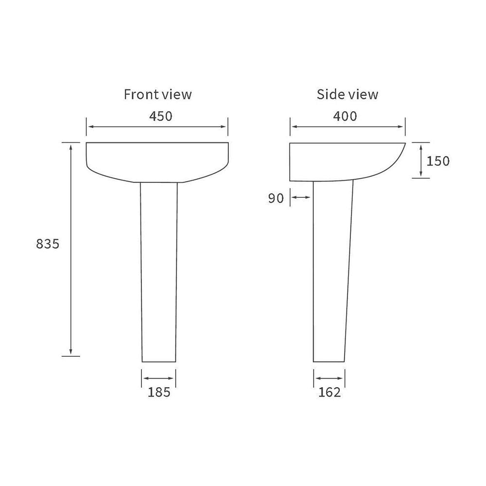 Tengri 450mm Cloakroom Basin With Full Pedestal image 2