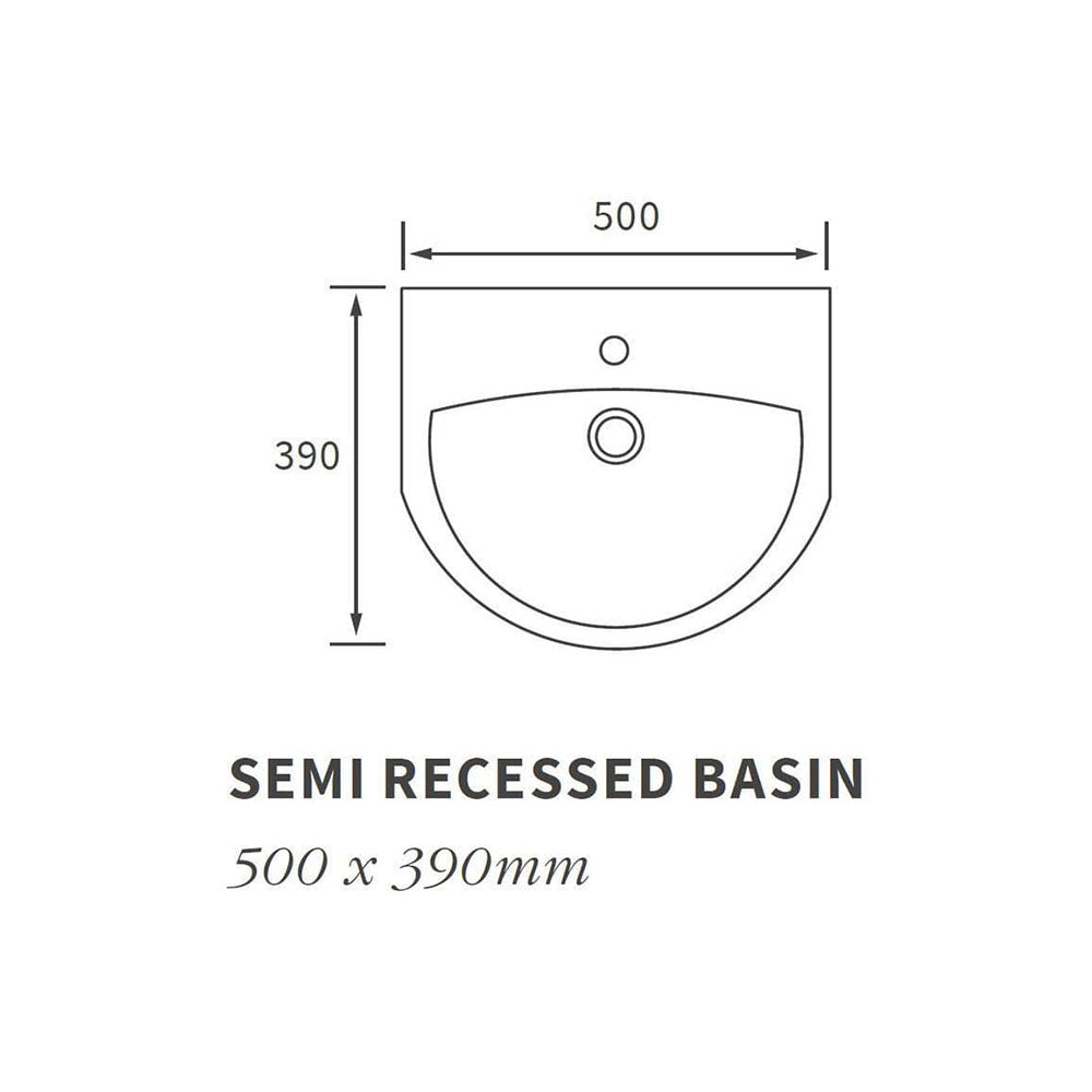 Tengri Semi Recessed Basin, 1 Tap Hole, 500mm image 1