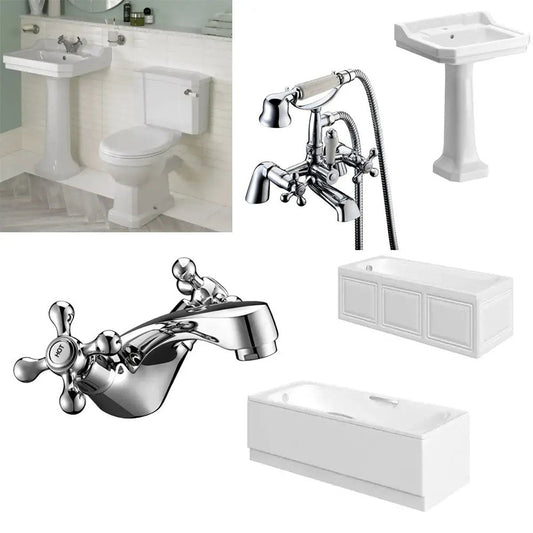 Tudor Bath Suite with Victorian Ceramics, Taps & Wastes