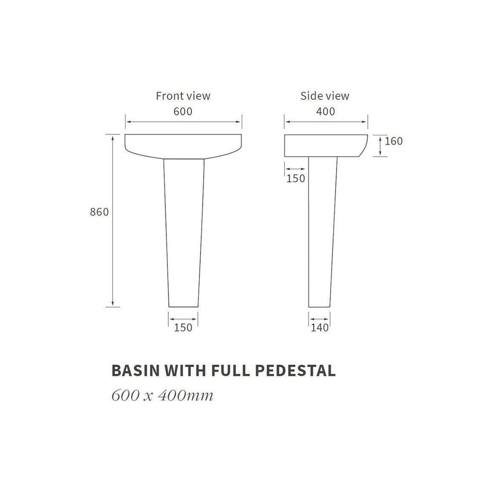 Vegar 600mm Basin With Full or Semi Pedestal image 2