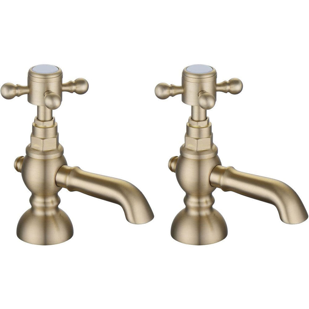 Victor Basin Taps (Pair), Brushed Brass, Traditional Cross Top
