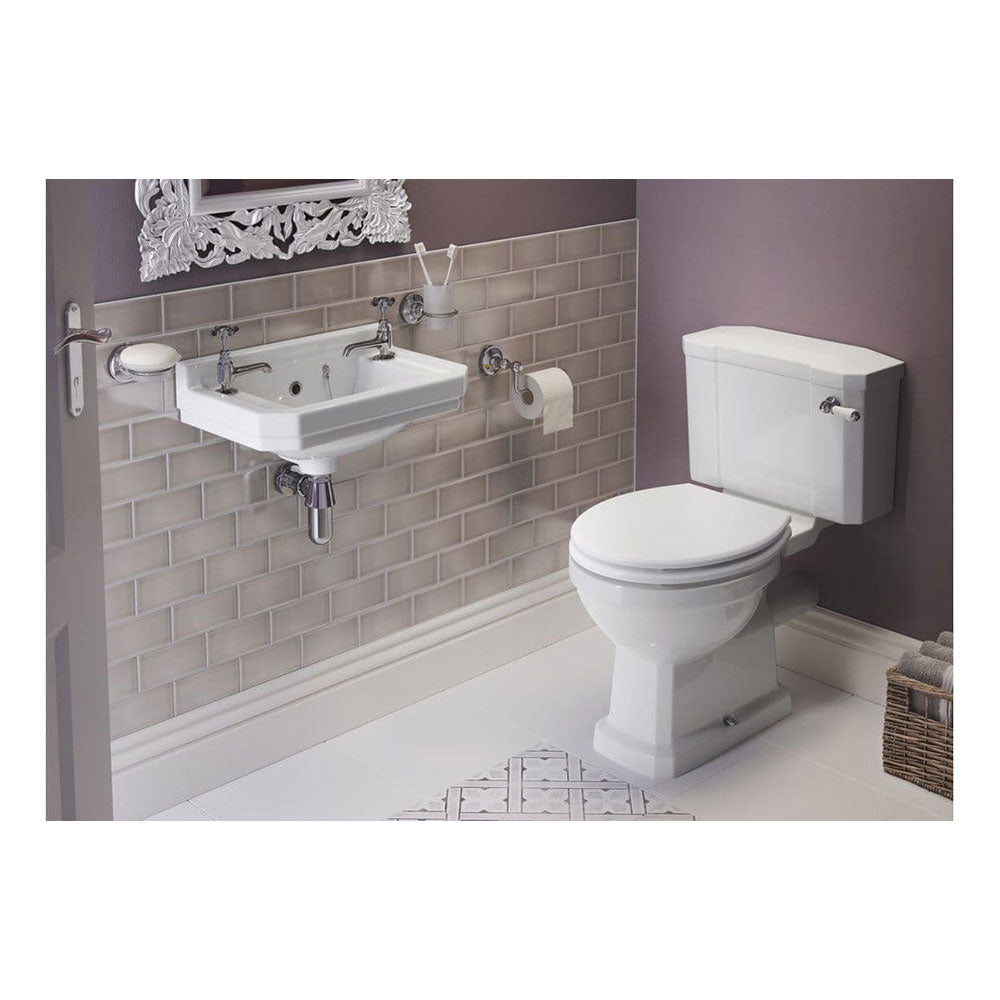 Victorian Style Close Coupled Toilet With Grey Ash Soft Close Seat image 1