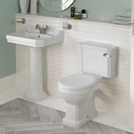 Victorian Style Close Coupled Toilet With White Soft Close Seat image