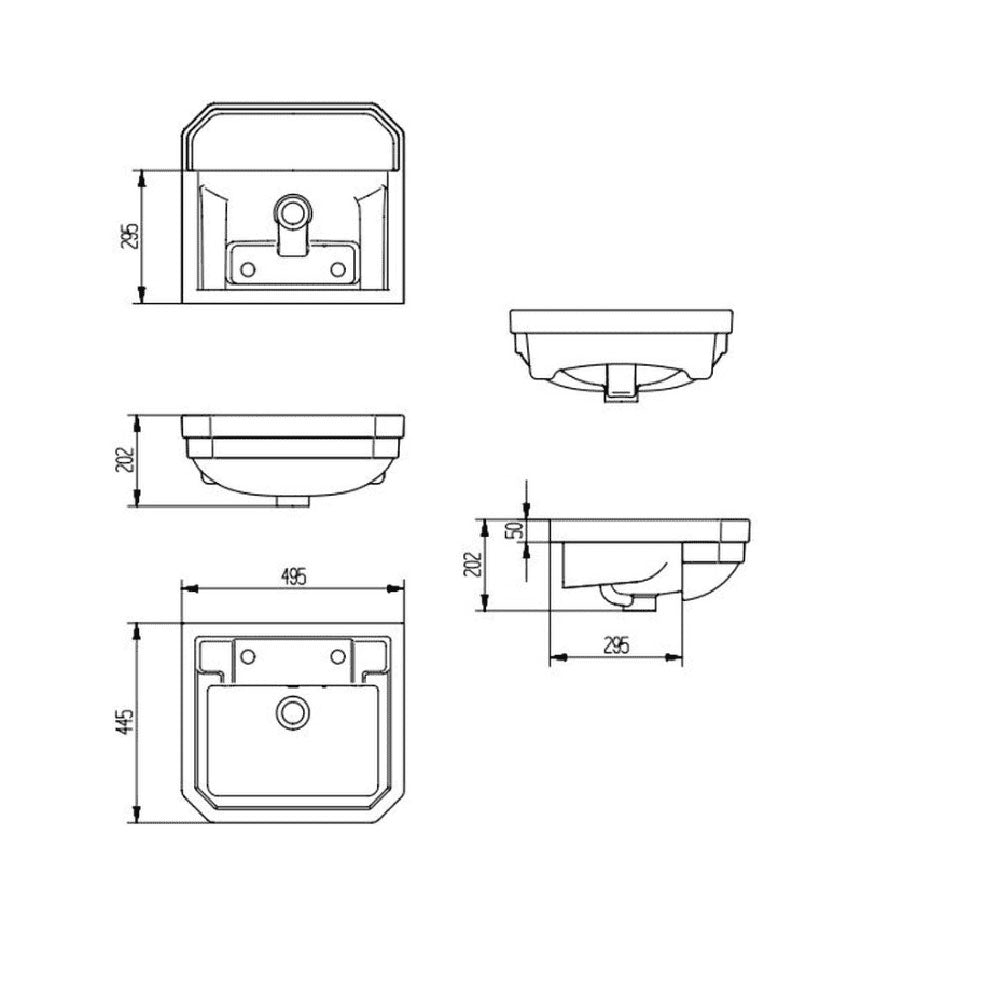 Victorian Style Semi Recessed Basin, 2 Tap Holes