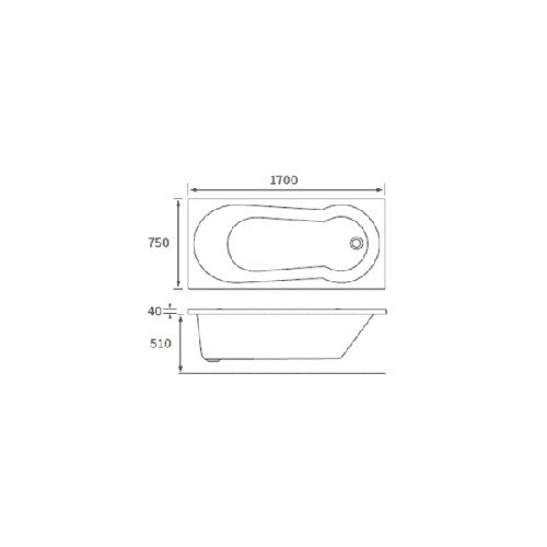 Wiltone 1700 x 750mm Keyhole Single Ended ShowerBath image 1